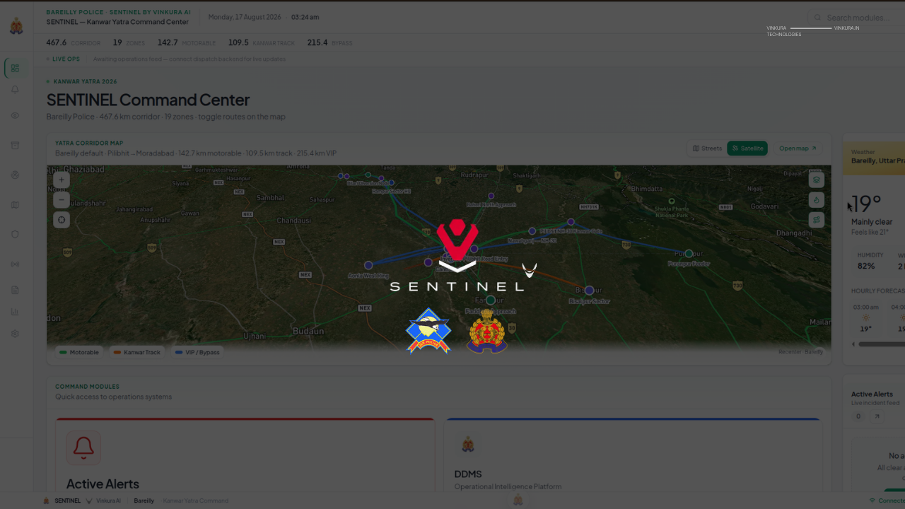 Sentinel Kanwar Yatra command center and route operations surface